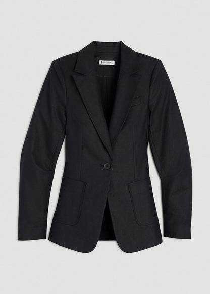 Slim Fit Linen Blend Blazer for Tall Women in Black