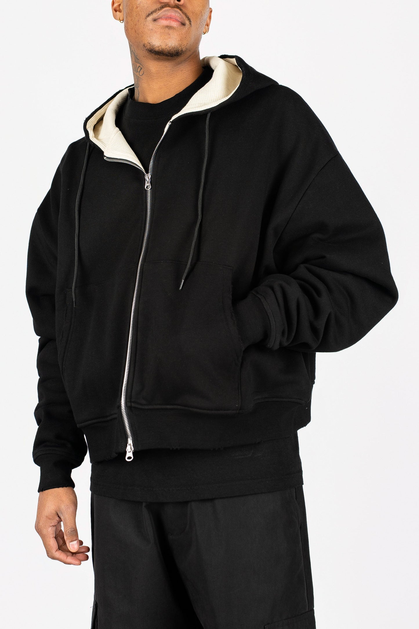 Waffle Knit Lined Zip Up