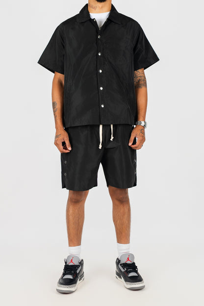 Nylon Button Up and Side Snap Button Nylon Shorts Set