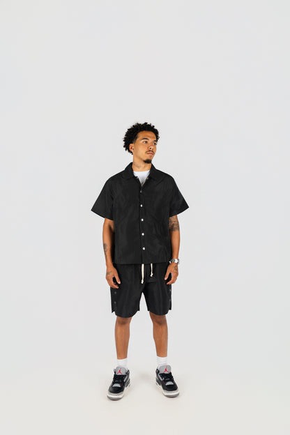 Nylon Button Up and Side Snap Button Nylon Shorts Set