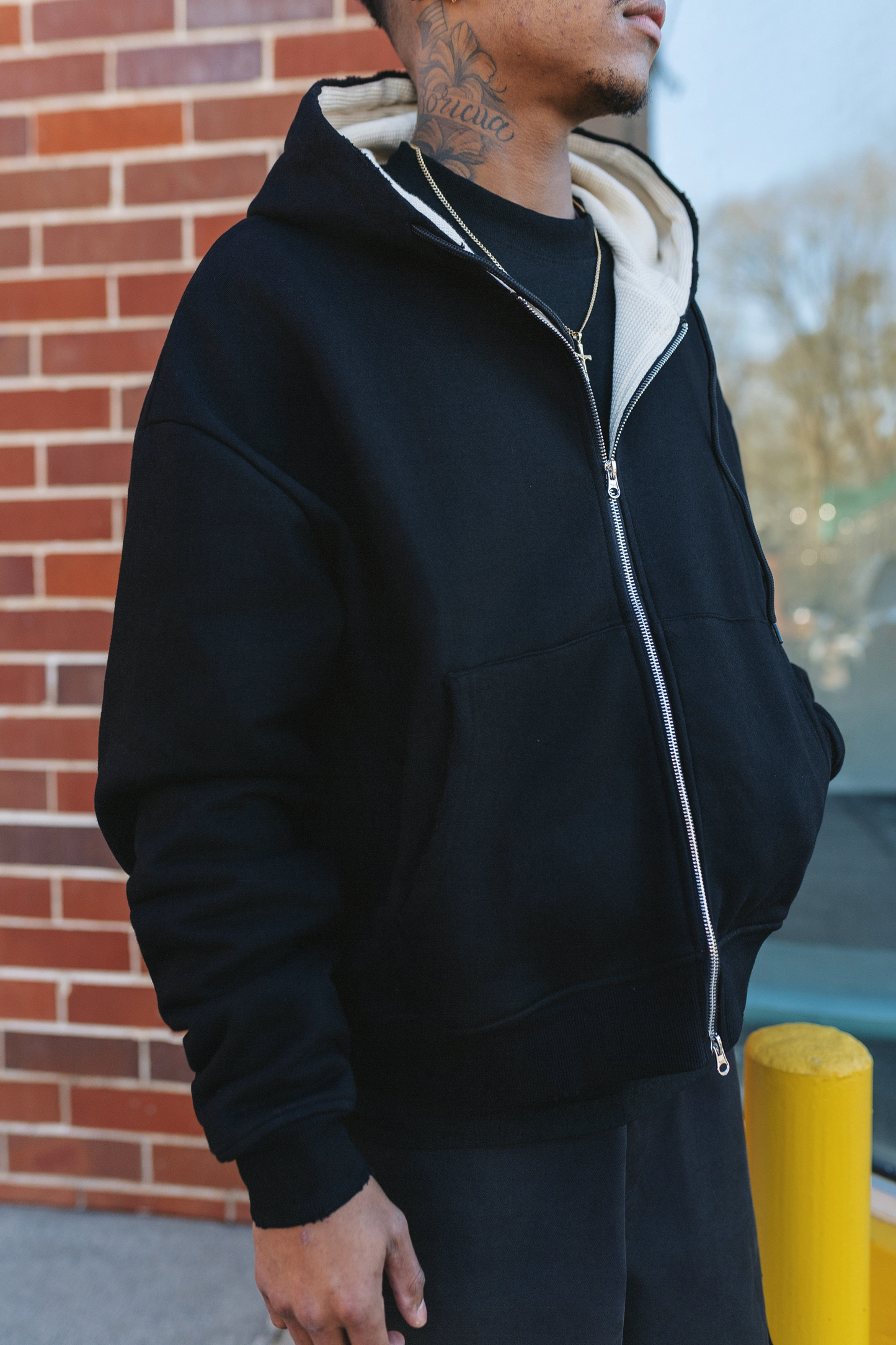 Waffle Knit Lined Zip Up