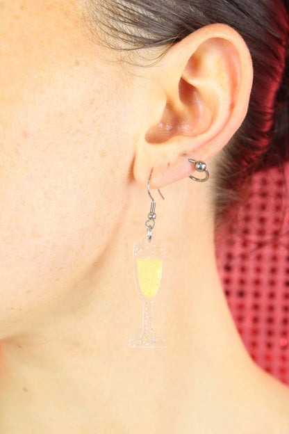 'Bolly' Champagne Bottle & Glass Earrings