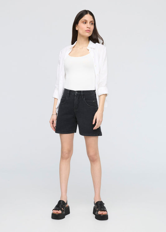 Stretch Canvas High Rise Relaxed Short - Black
