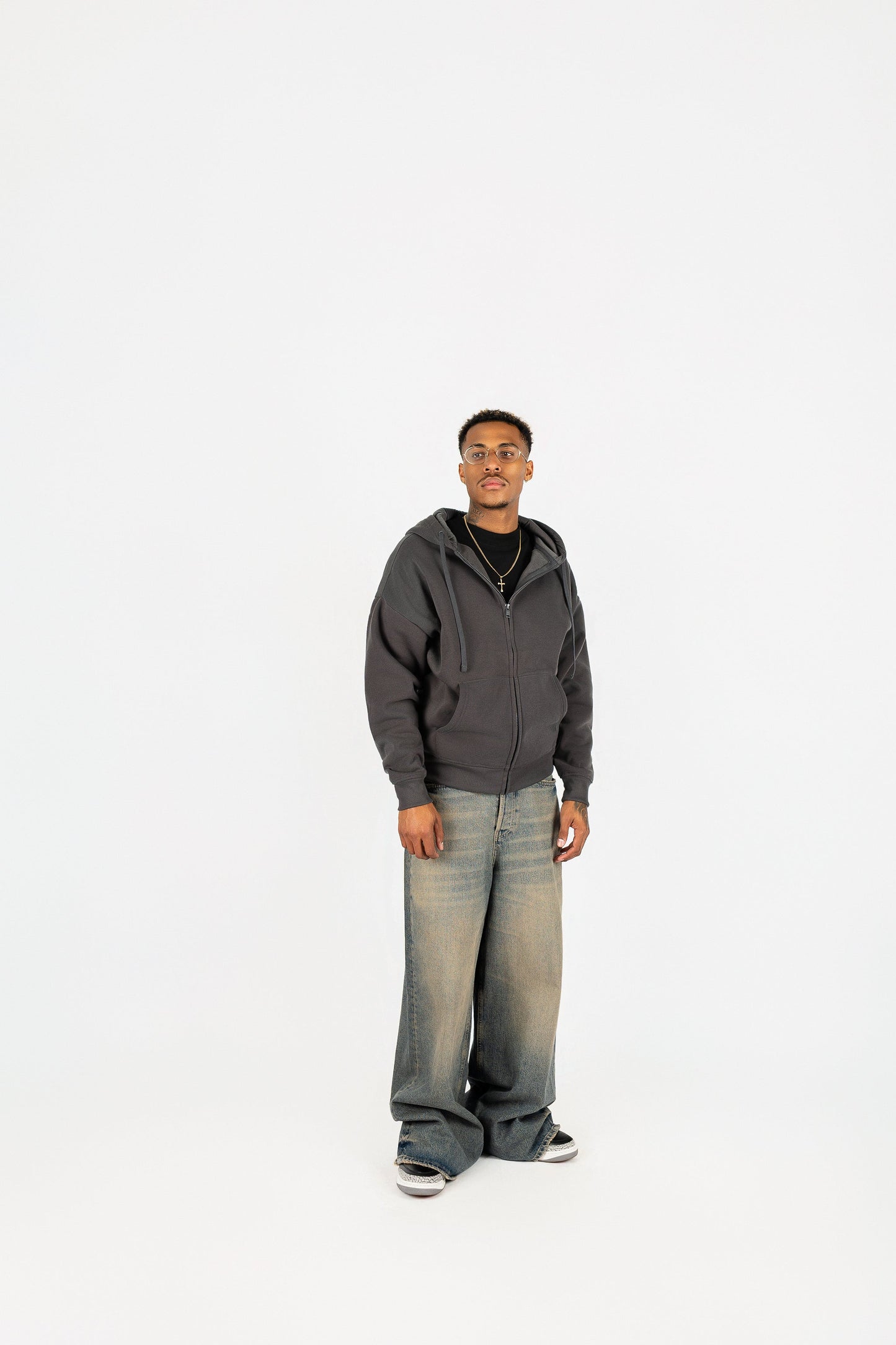 Oversize Drop Shoulder Zip Up Hoodie