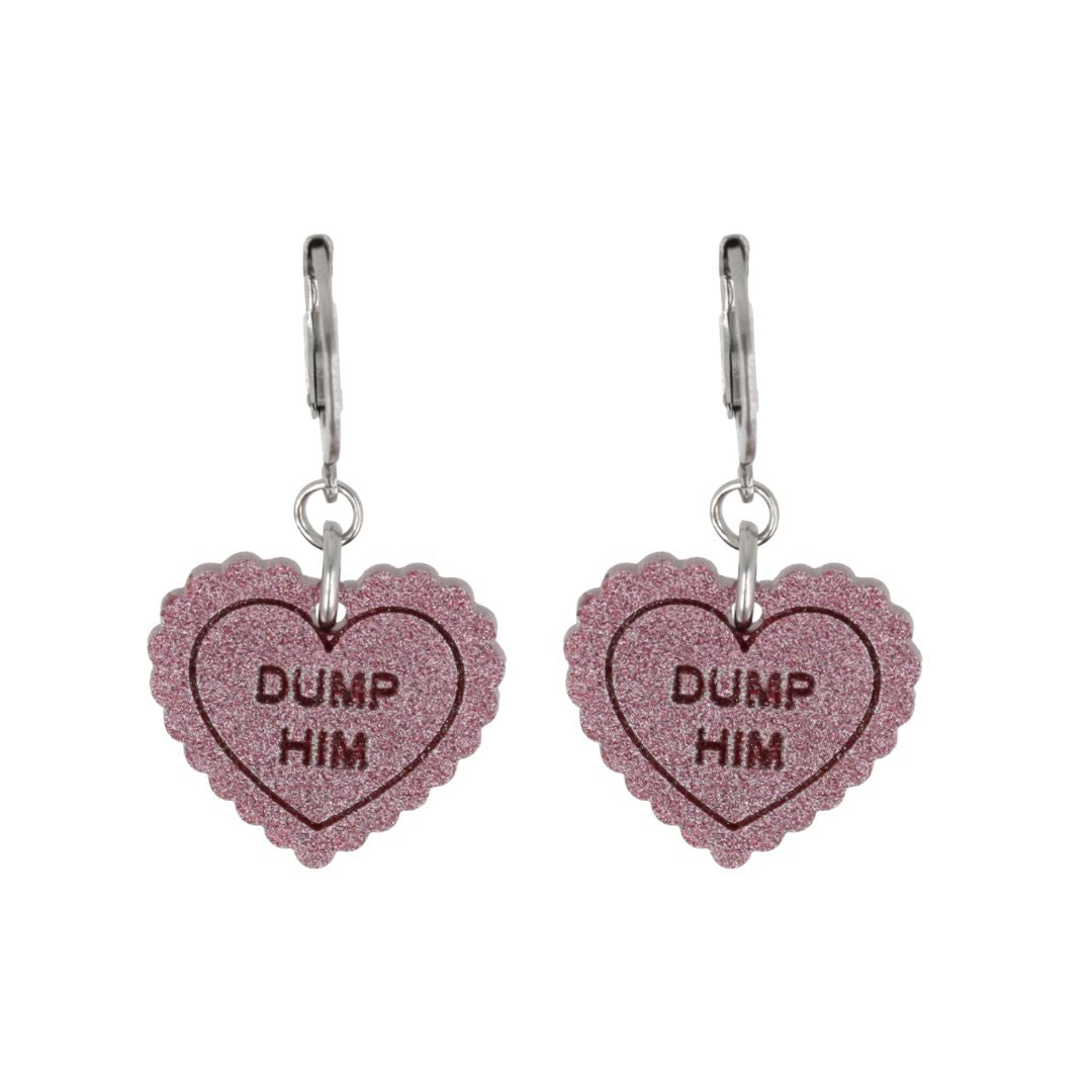 "Dump Him" Loveheart Huggie Hoop Earrings - Pink