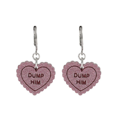 "Dump Him" Loveheart Huggie Hoop Earrings - Pink