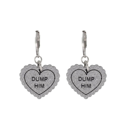 "Dump Him" Loveheart Huggie Hoop Earrings - Silver
