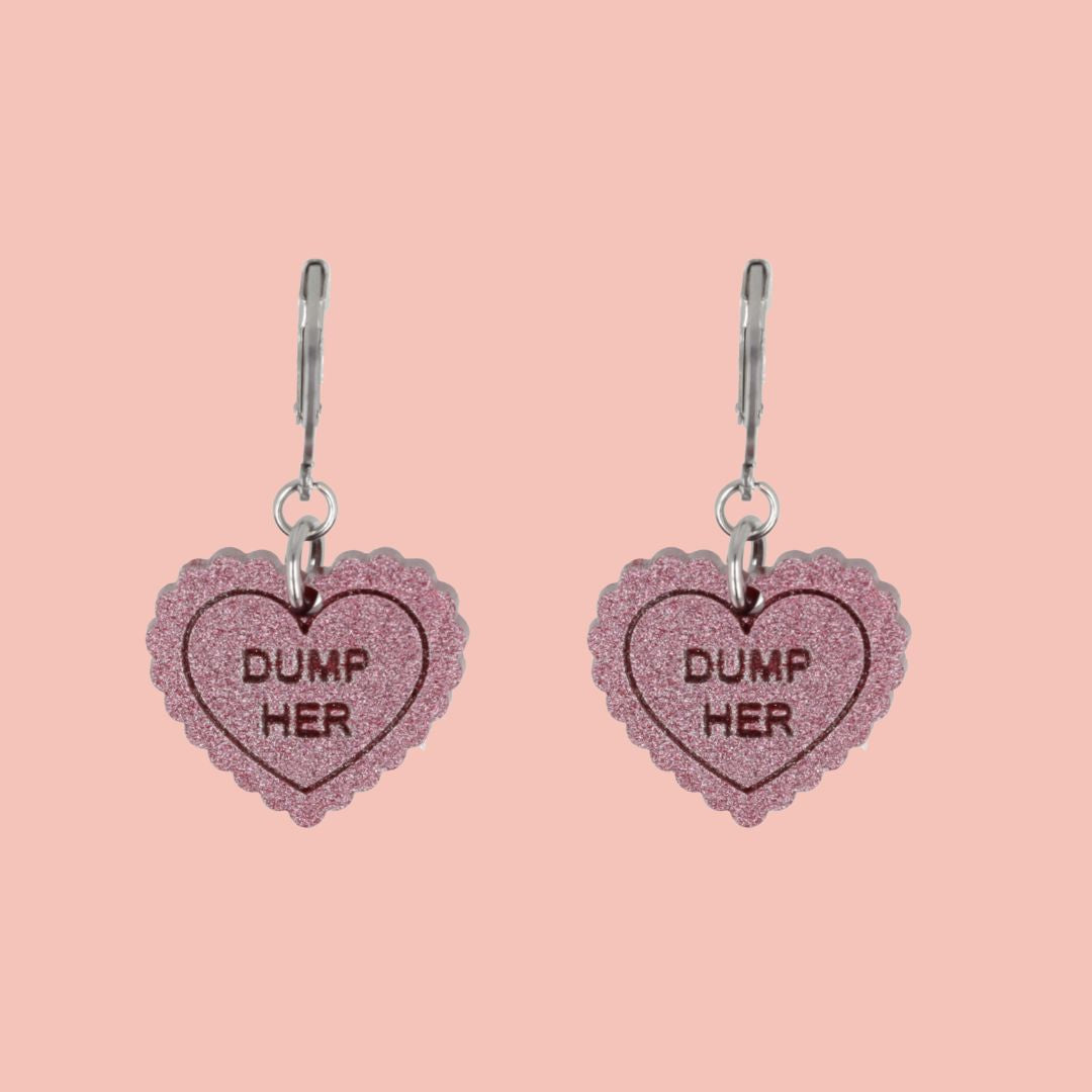 "Dump Her" Loveheart Huggie Hoop Earrings - Pink