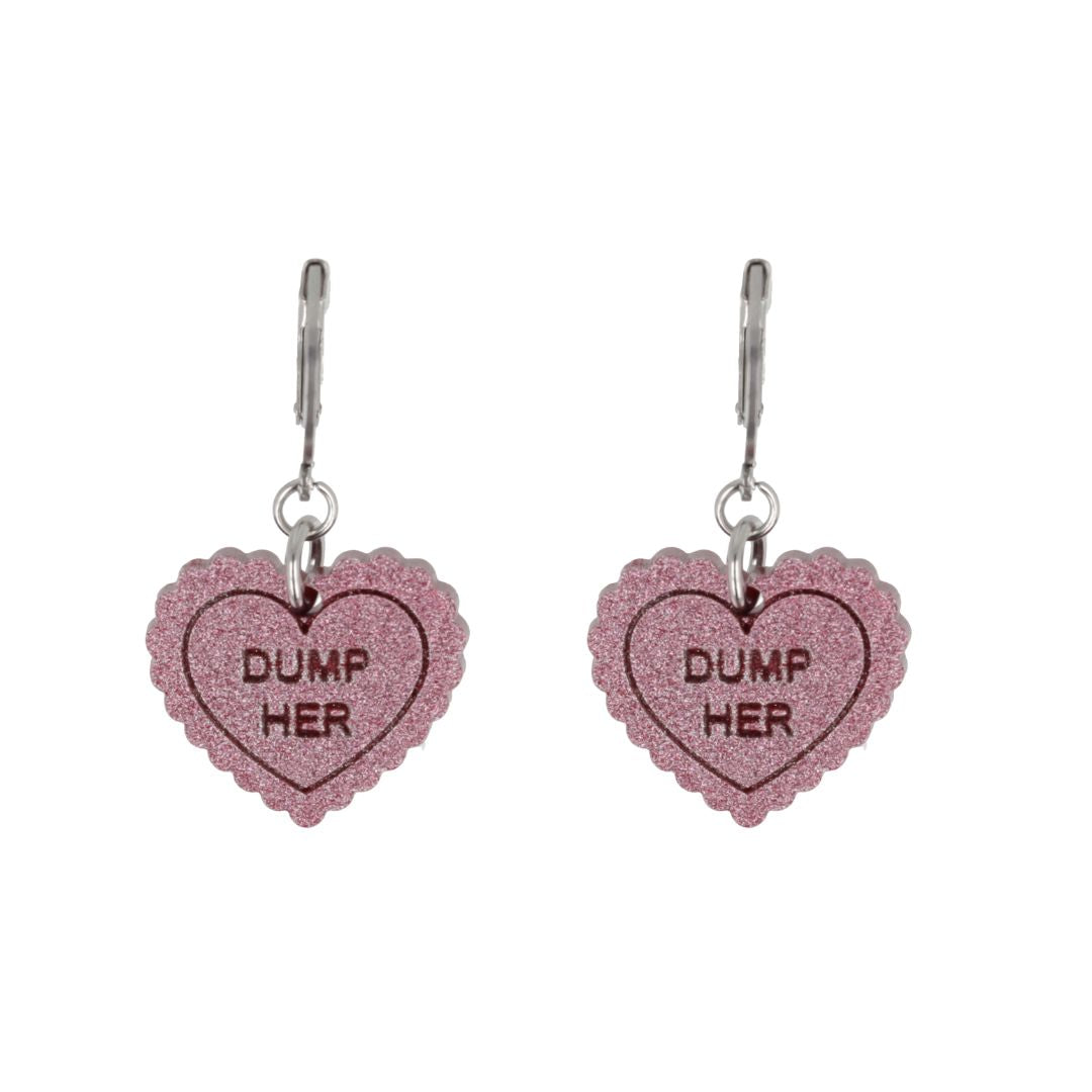 "Dump Her" Loveheart Huggie Hoop Earrings - Pink