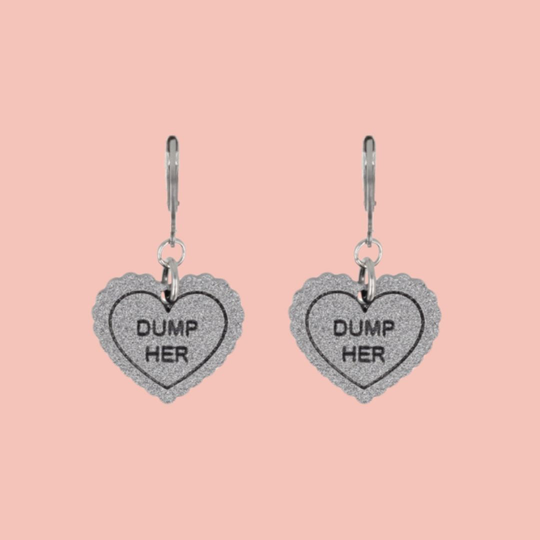 "Dump Her" Loveheart Huggie Hoop Earrings - Silver
