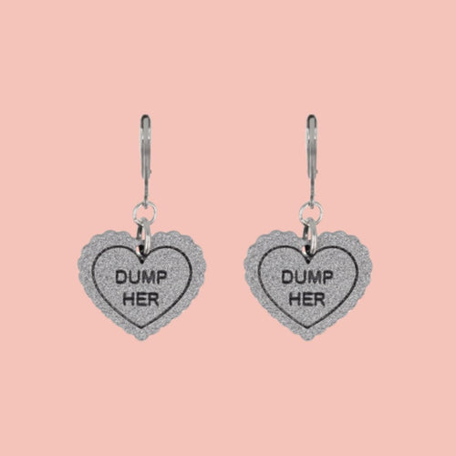 "Dump Her" Loveheart Huggie Hoop Earrings - Silver