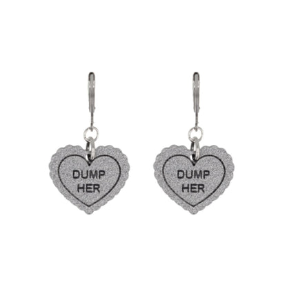"Dump Her" Loveheart Huggie Hoop Earrings - Silver