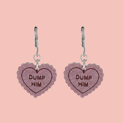 "Dump Him" Loveheart Huggie Hoop Earrings - Pink