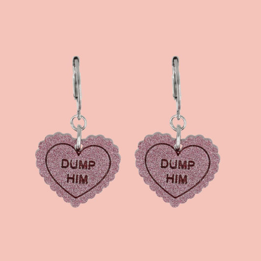 "Dump Him" Loveheart Huggie Hoop Earrings - Pink