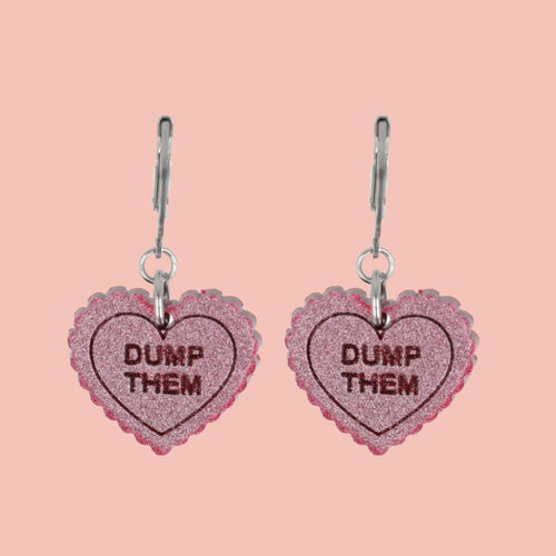"Dump Them" Loveheart Huggie Hoop Earrings - Pink