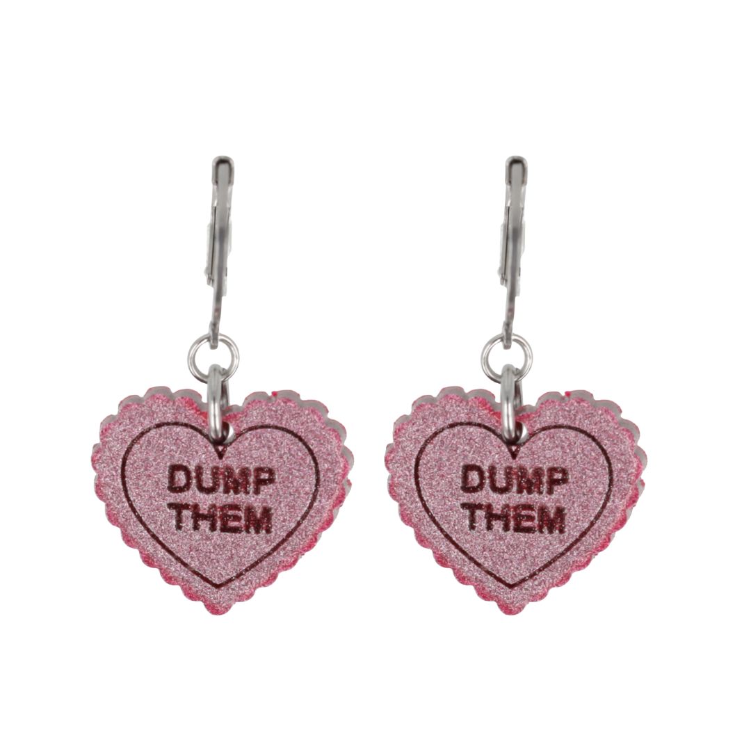 "Dump Them" Loveheart Huggie Hoop Earrings - Pink