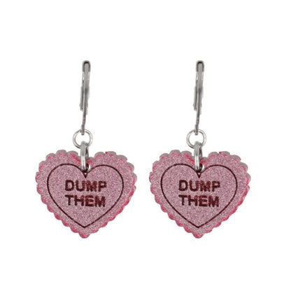 "Dump Them" Loveheart Huggie Hoop Earrings - Pink