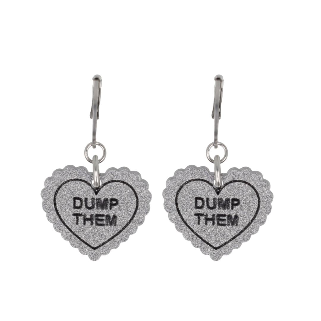 "Dump Them" Loveheart Huggie Hoop Earrings - Silver