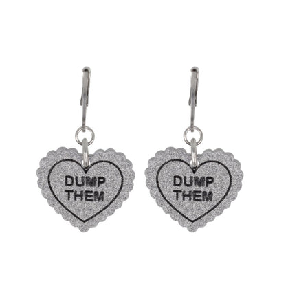 "Dump Them" Loveheart Huggie Hoop Earrings - Silver