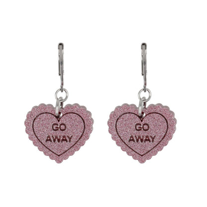 "Go Away" Loveheart Huggie Hoop Earrings - Pink