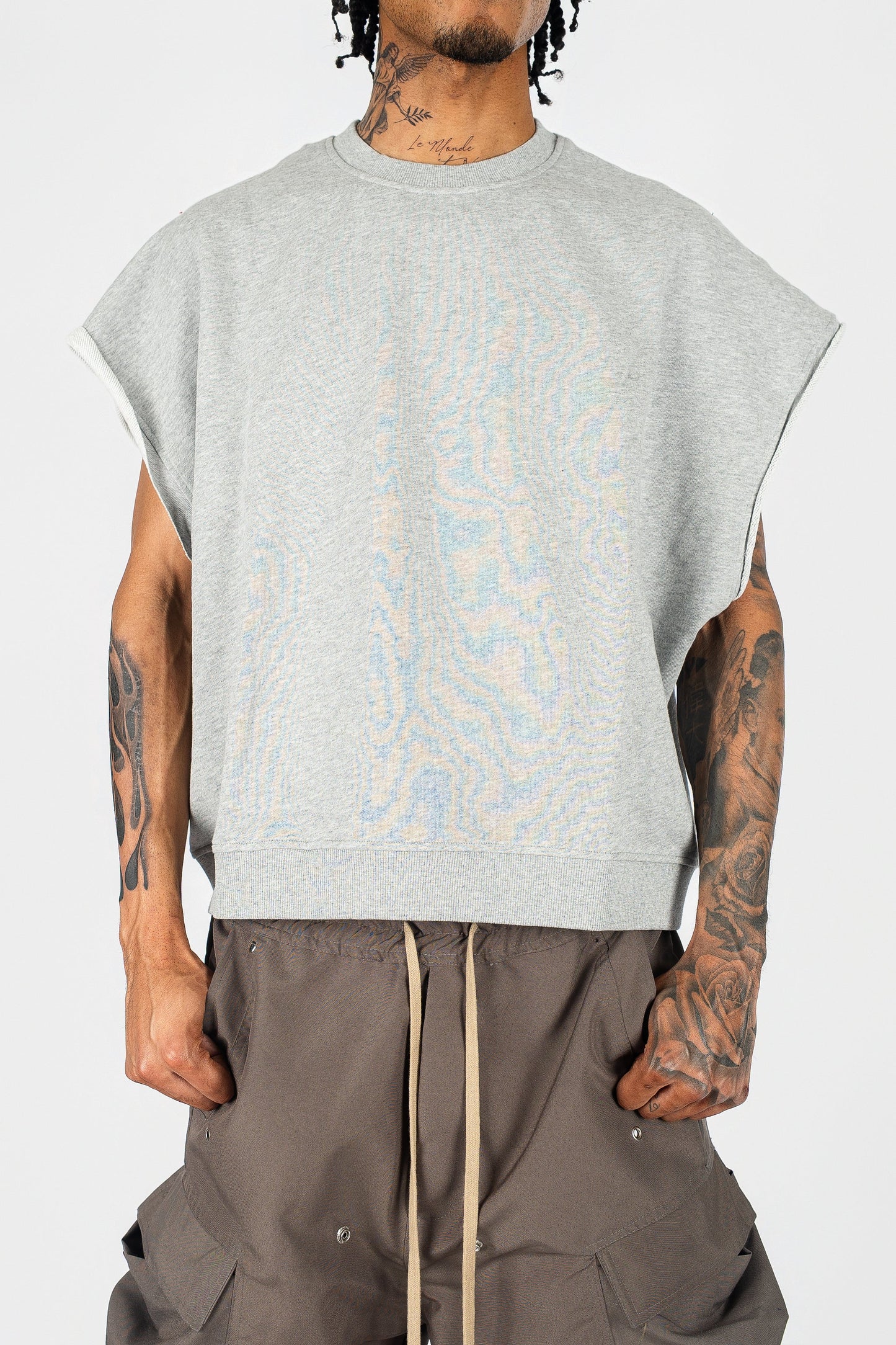 Distressed Cut Off Crewneck