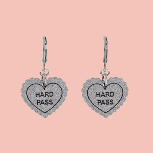 "Hard Pass" Loveheart Huggie Hoop Earrings - Silver