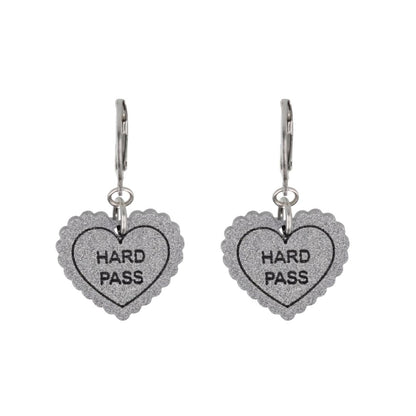 "Hard Pass" Loveheart Huggie Hoop Earrings - Silver