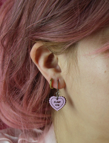"Dump Him" Loveheart Huggie Hoop Earrings - Pink