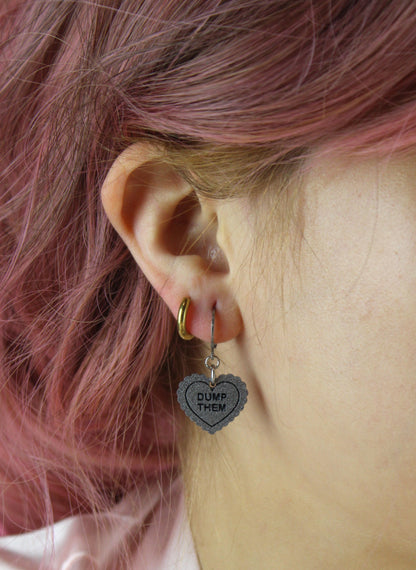"Dump Them" Loveheart Huggie Hoop Earrings - Silver