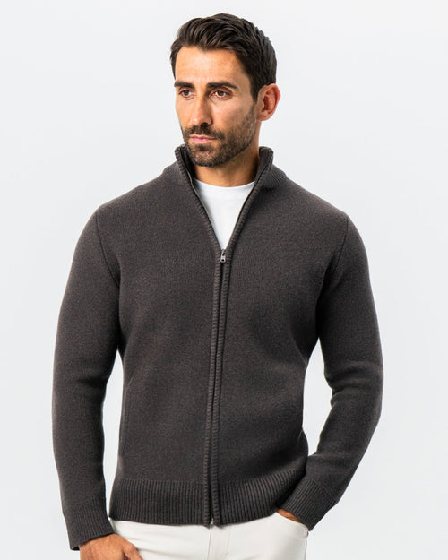 Knit Sweater Bomber - Brown