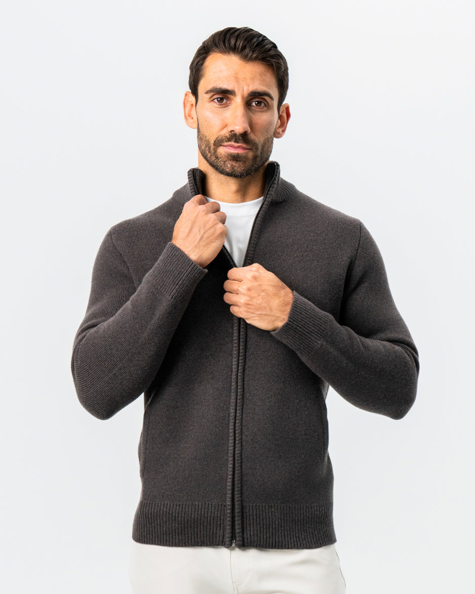 Knit Sweater Bomber - Brown