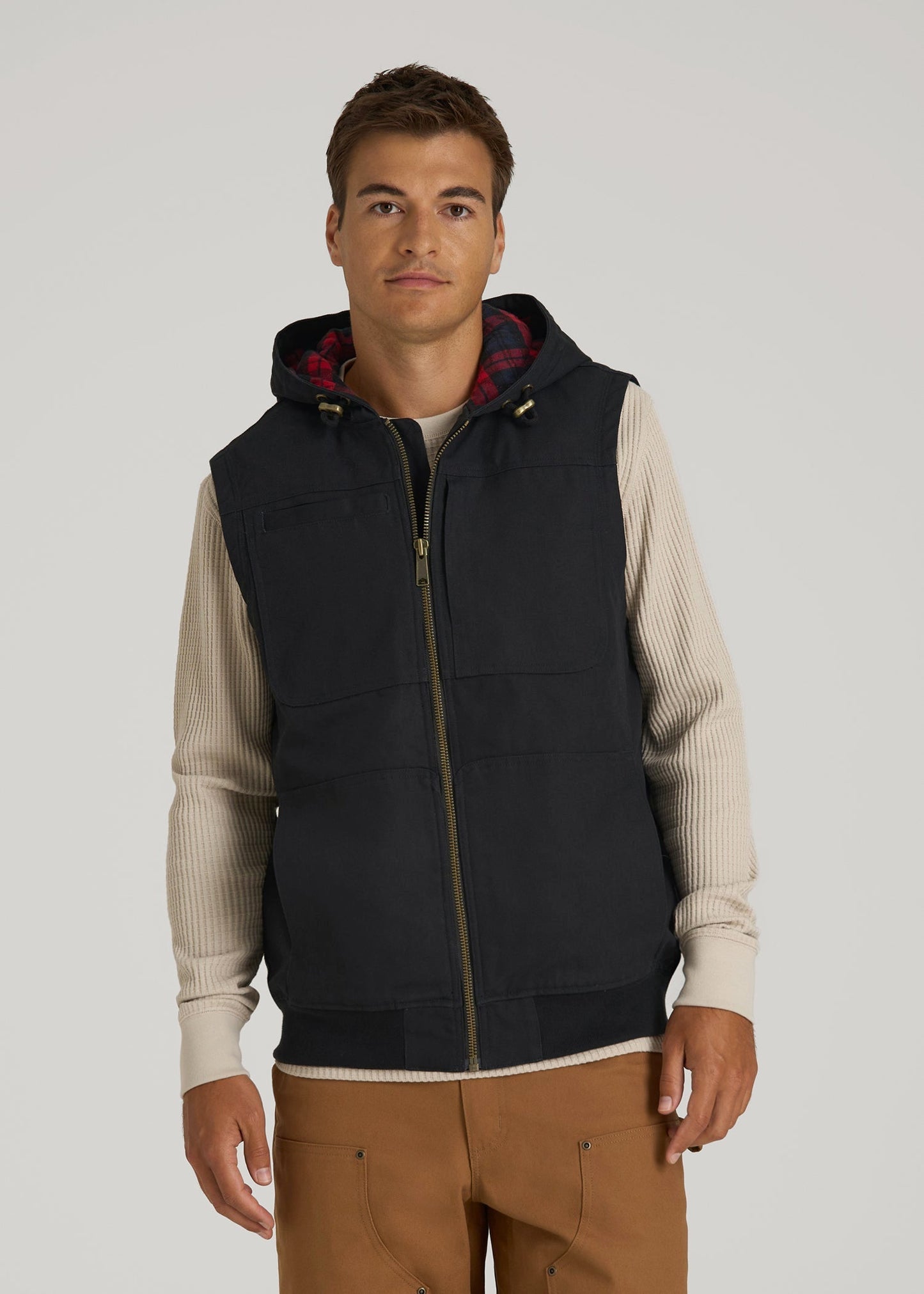 LJ&S Flannel-Lined Canvas Work Vest for Tall Men in Black