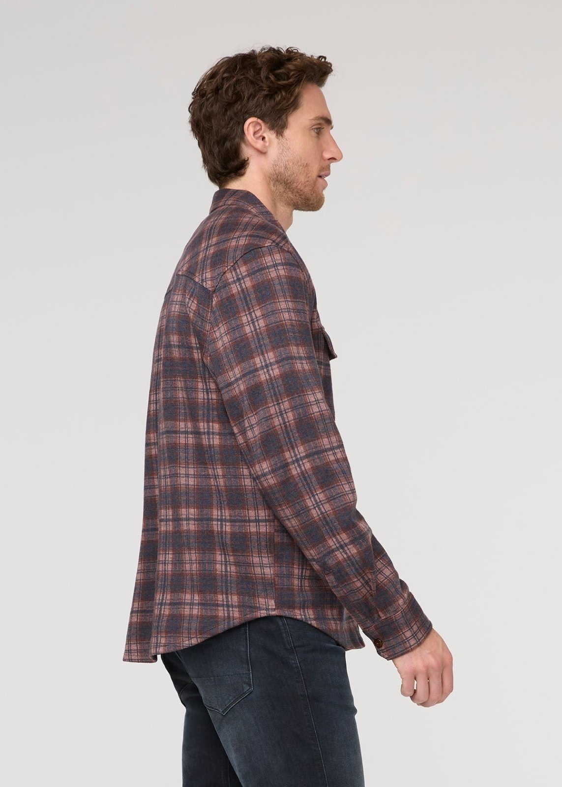 Performance Flannel Button Down - Heather Mauve Plaid