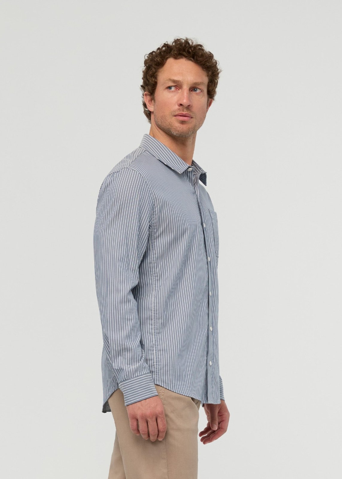 Cloudweight Twill One Pocket Shirt - Slate Blue Fine Stripe
