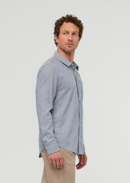 Cloudweight Twill One Pocket Shirt - Slate Blue Fine Stripe