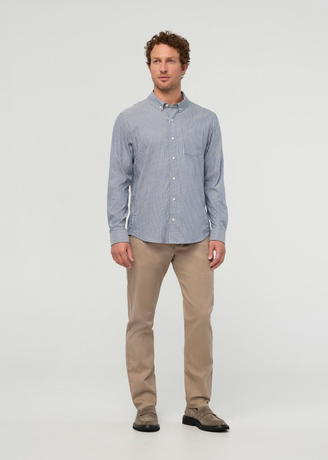 Cloudweight Twill One Pocket Shirt - Slate Blue Fine Stripe