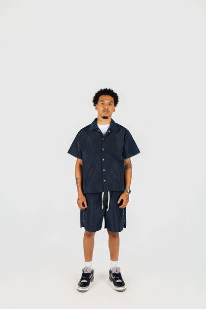 Nylon Button Up and Side Snap Button Nylon Shorts Set