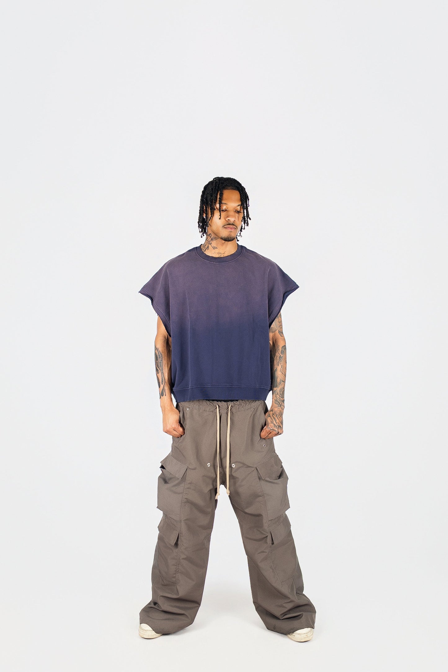 Distressed Cut Off Crewneck