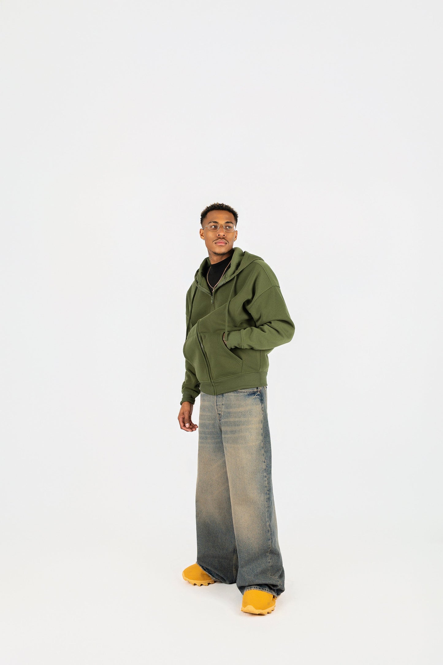 Oversize Drop Shoulder Zip Up Hoodie