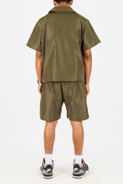 Nylon Button Up and Side Snap Button Nylon Shorts Set