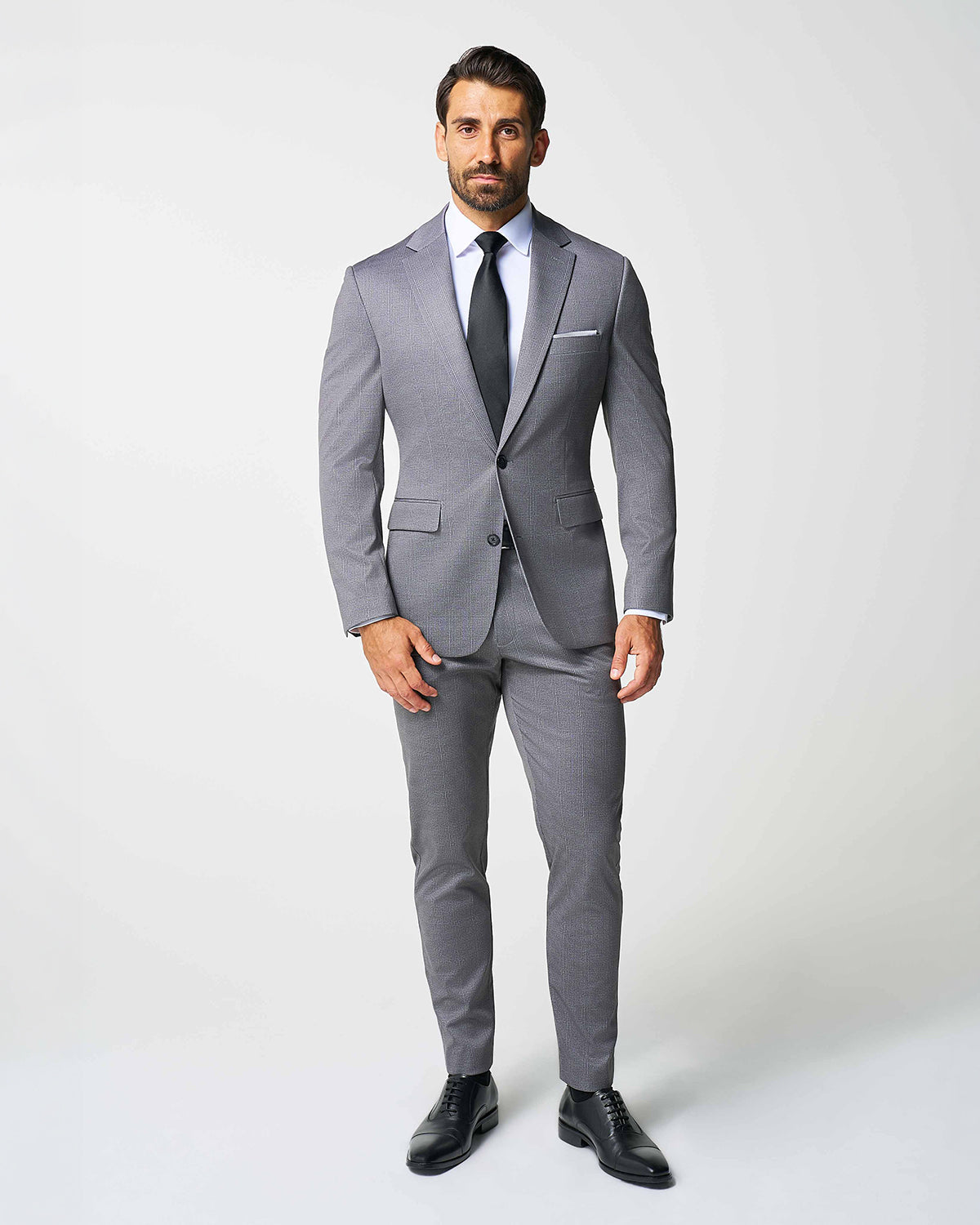 Athletic Fit Stretch Suit Pants - Shadow Grey Plaid