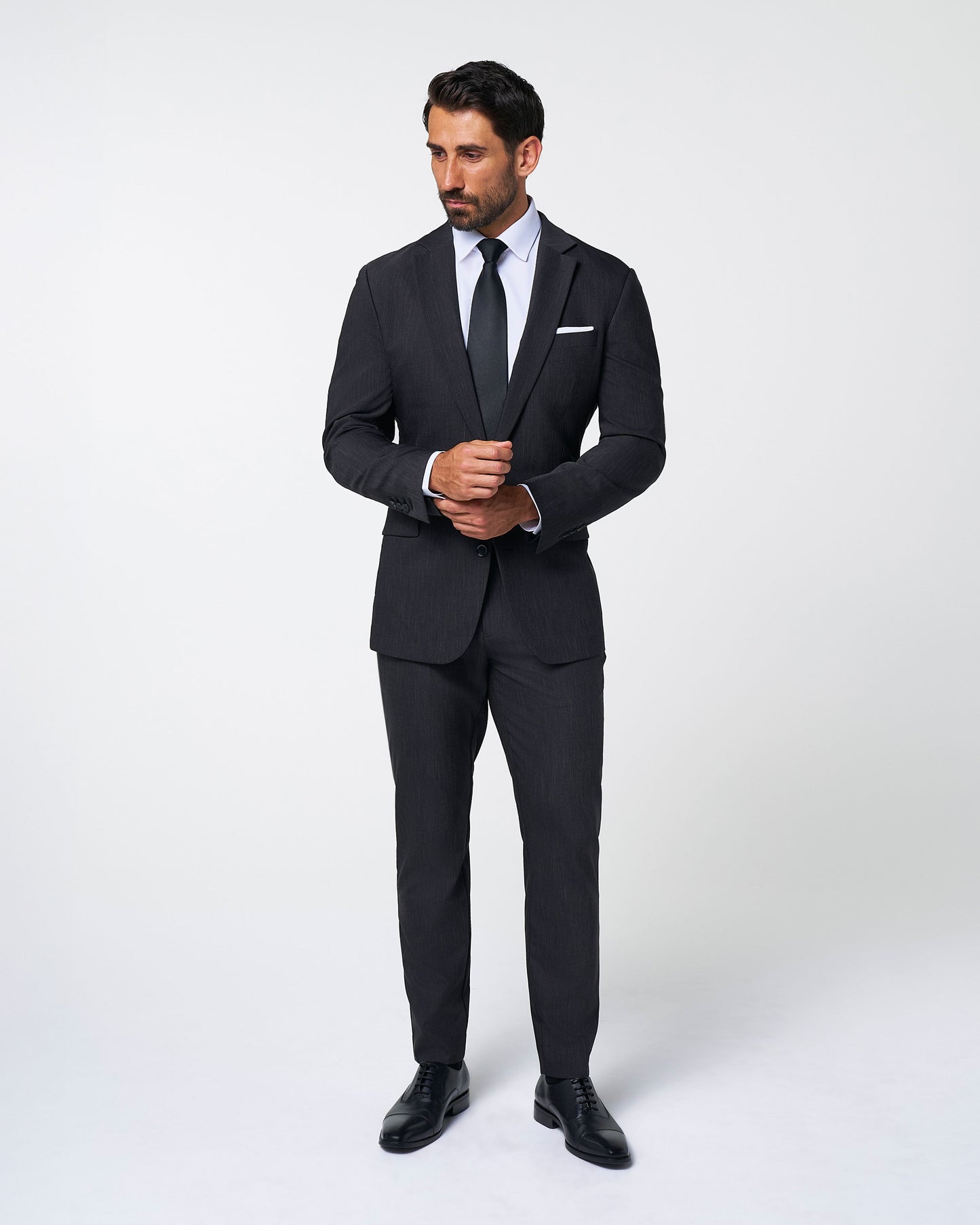 Athletic Fit Stretch Suit Pants - Heathered Charcoal