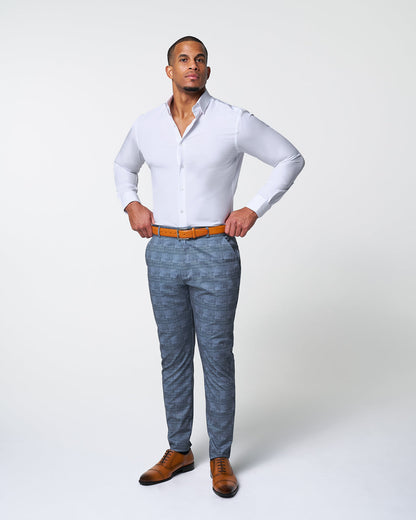 Athletic Fit Stretch Suit - Knit Light Blue, Navy & White Plaid
