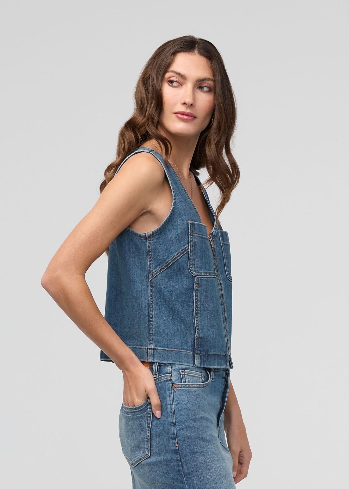 Performance Denim Zip Front Vest - Blue Ash