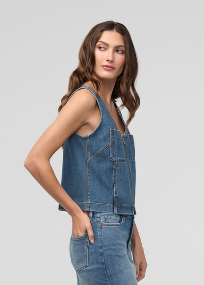 Performance Denim Zip Front Vest - Blue Ash