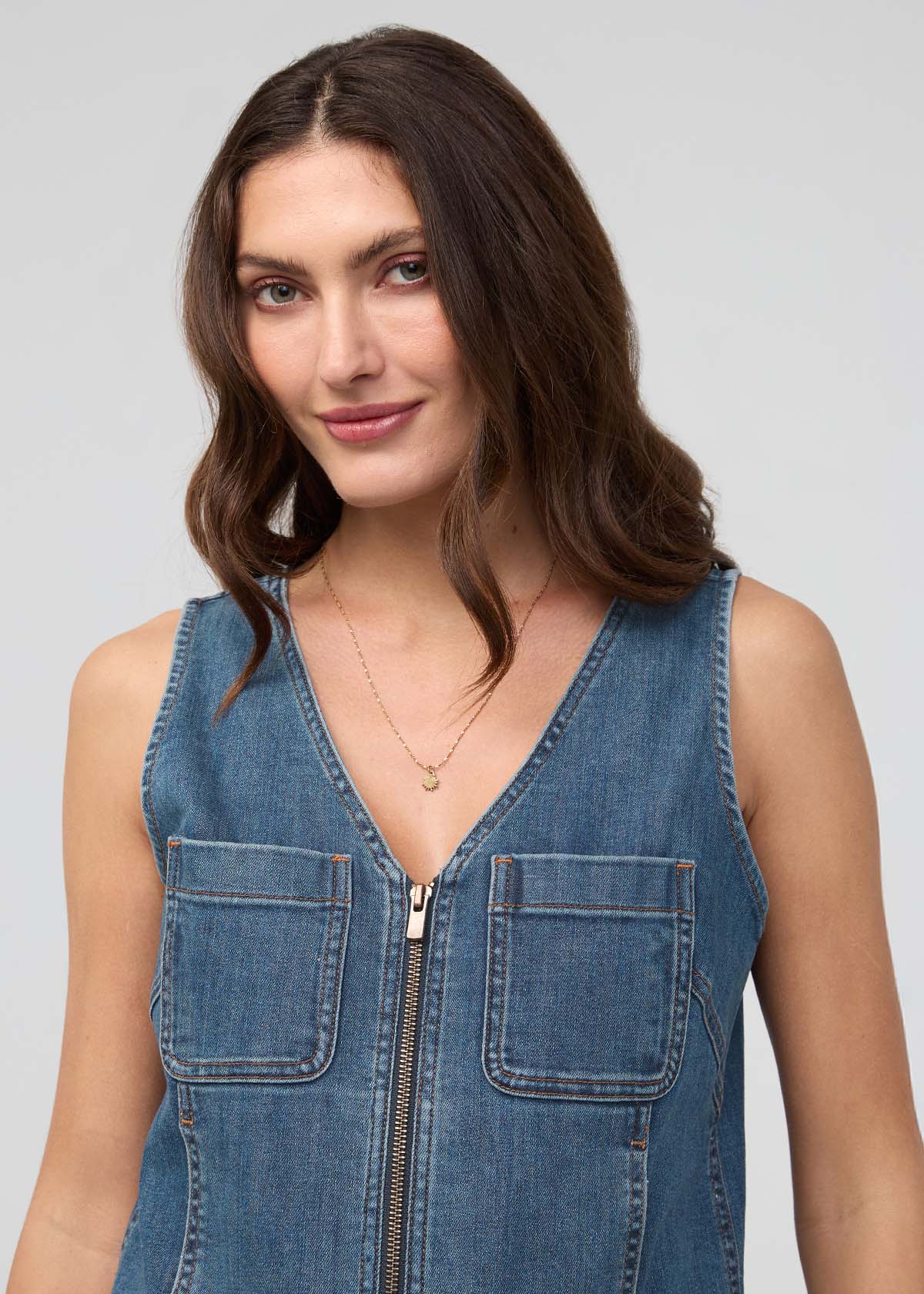 Performance Denim Zip Front Vest - Blue Ash