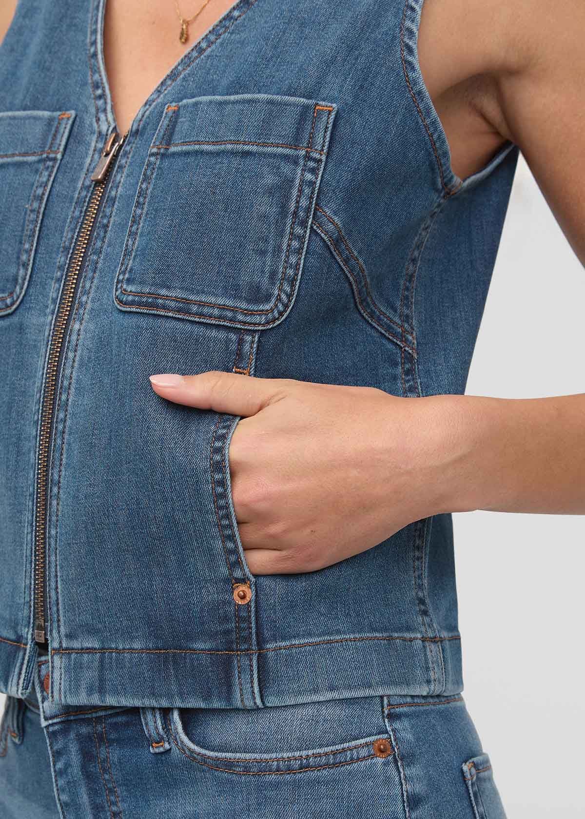 Performance Denim Zip Front Vest - Blue Ash