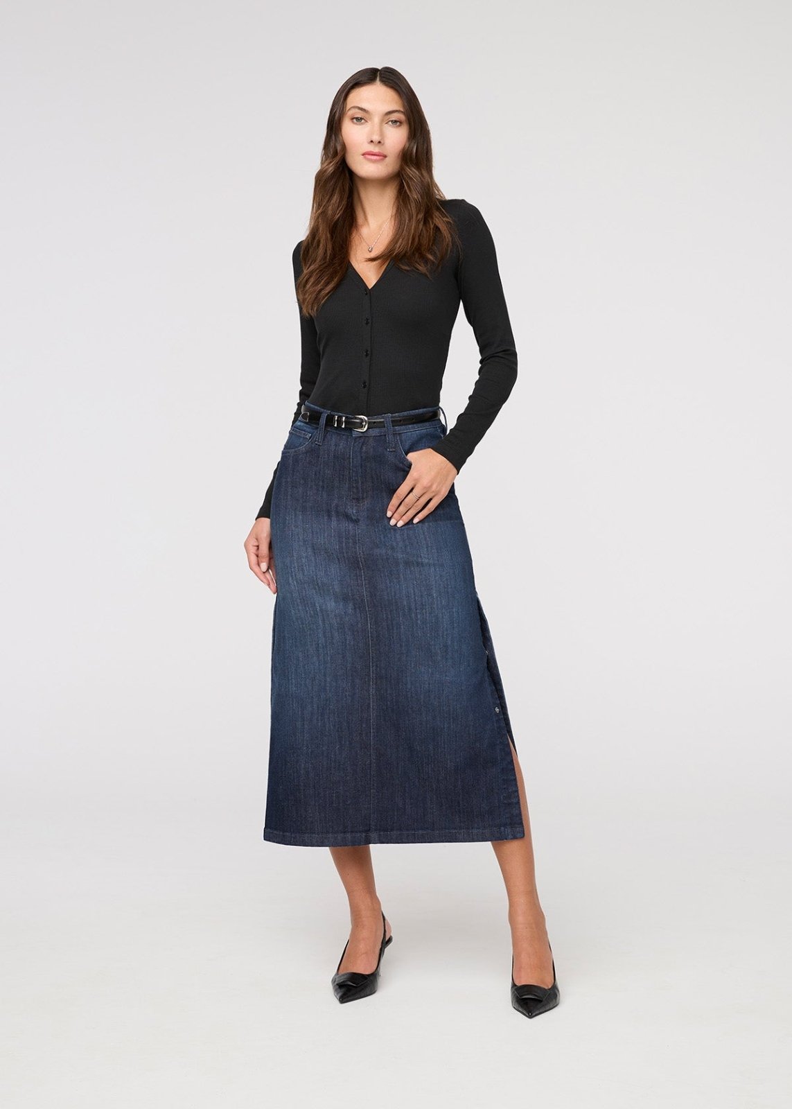 Performance Denim Slit Skirt