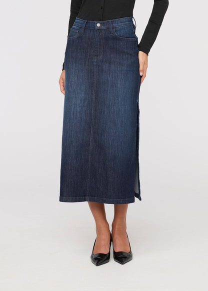 Performance Denim Slit Skirt - Dark Stone