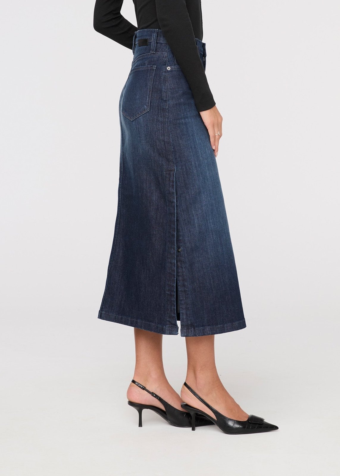 Performance Denim Slit Skirt - Dark Stone